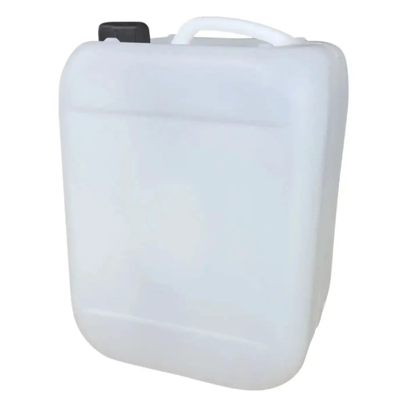 Weißer plastikkanister 20 liter mit schwarzem verschluss und weißem griff aus hdpe material din61 standard