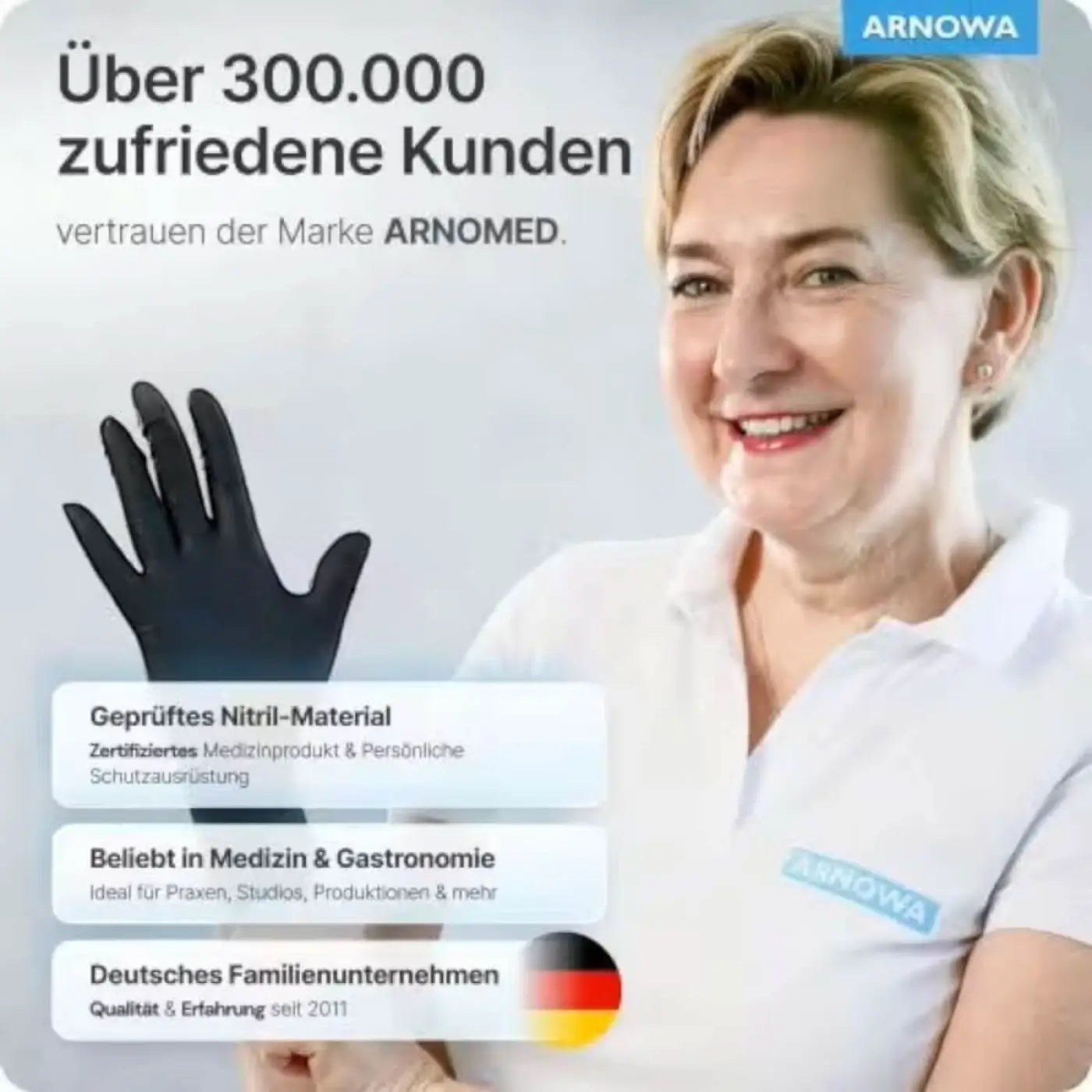 Arnomed nitril-einweghandschuh schwarz aus nitril für medizin und gastronomie zeigt die rückseite des produkts