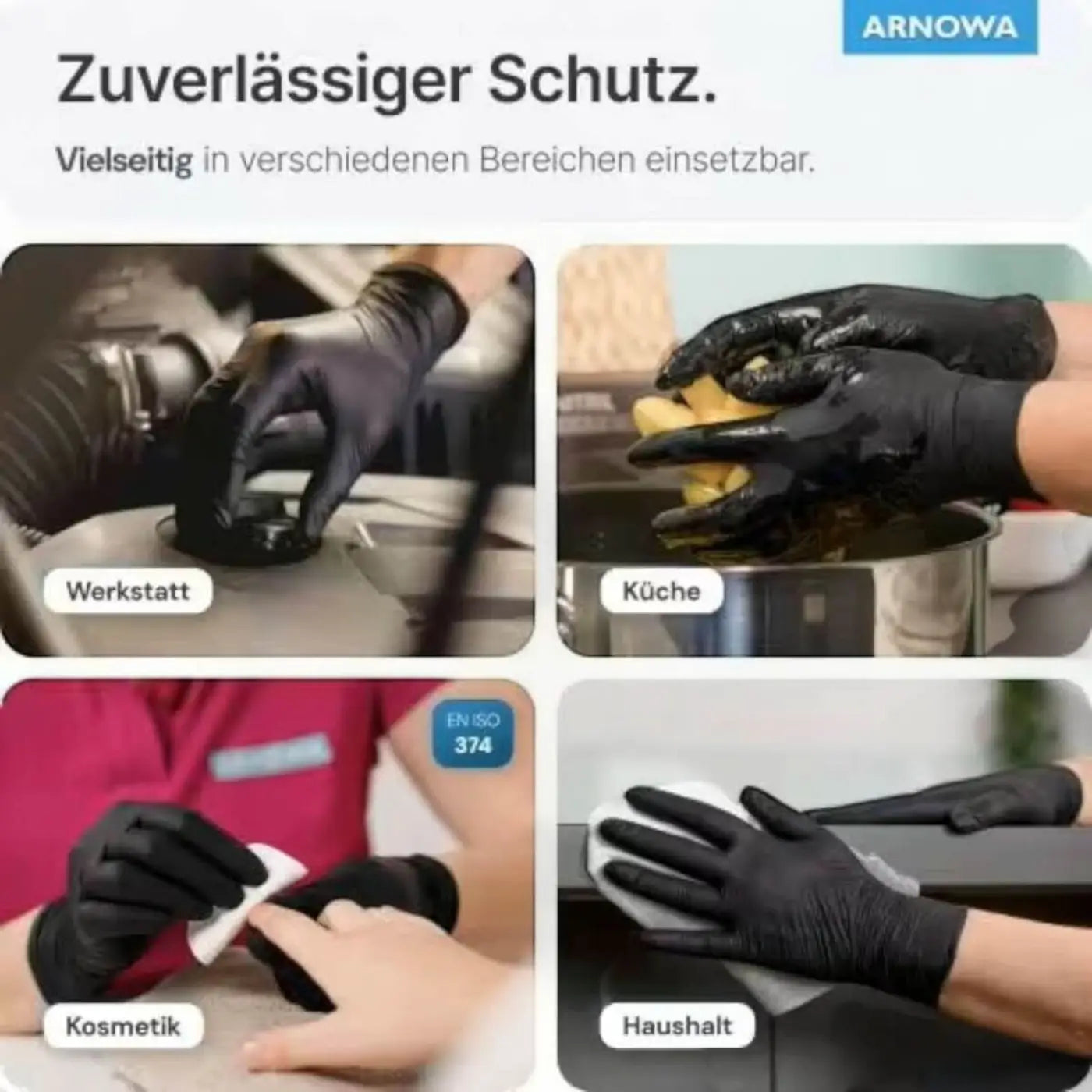 Arnomed nitril-einweghandschuhe in schwarz zeigen vielseitige einsatzmöglichkeiten in werkstätten und küchen