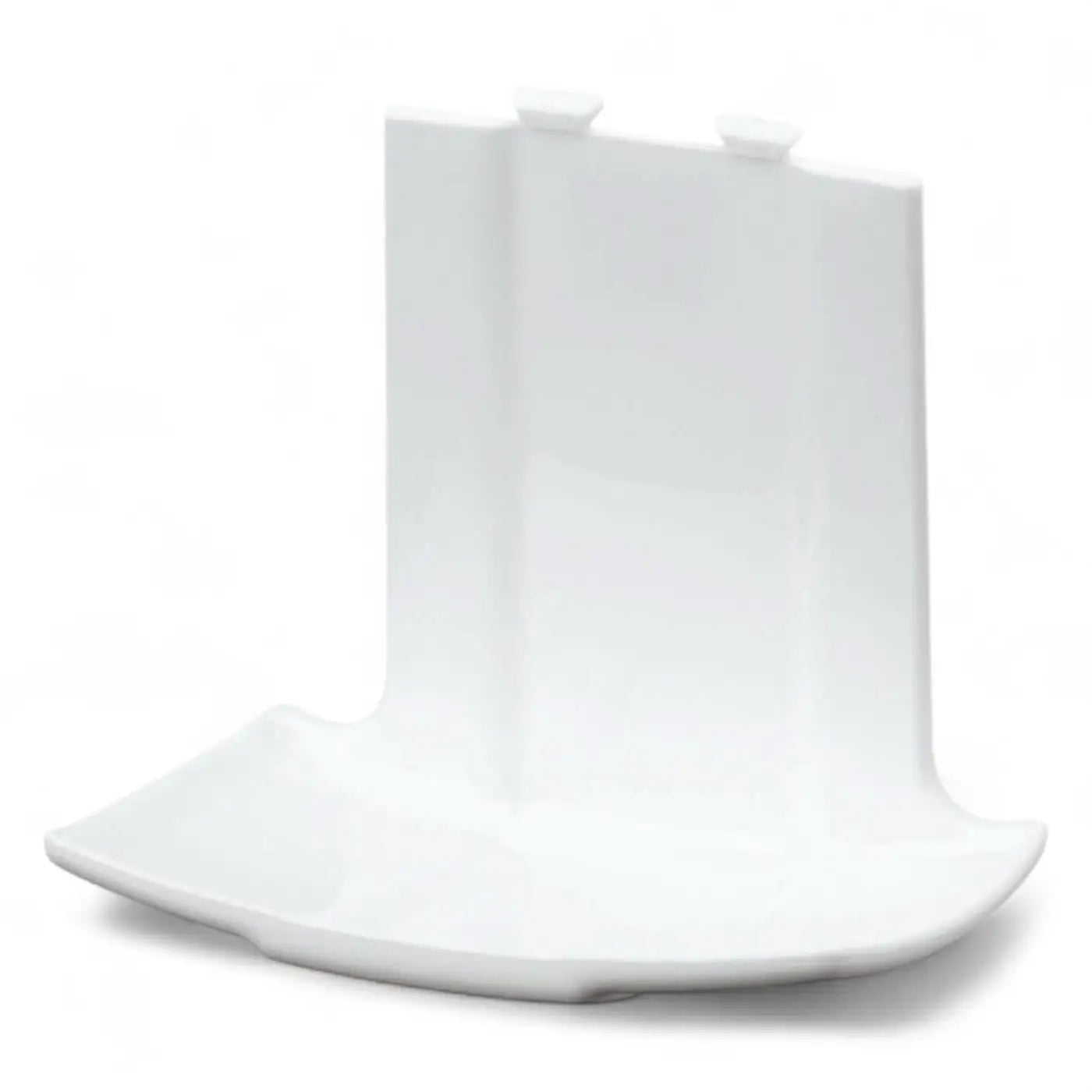Weiße auffangschale tropfschale aus kunststoff mit gebogenem standfuß und zwei abgerundeten oberseiten für wii