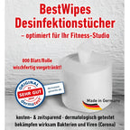 Weiße rolle bestwipes desinfektionstücher 750 blatt für fitnessstudios zur hygienischen reinigung