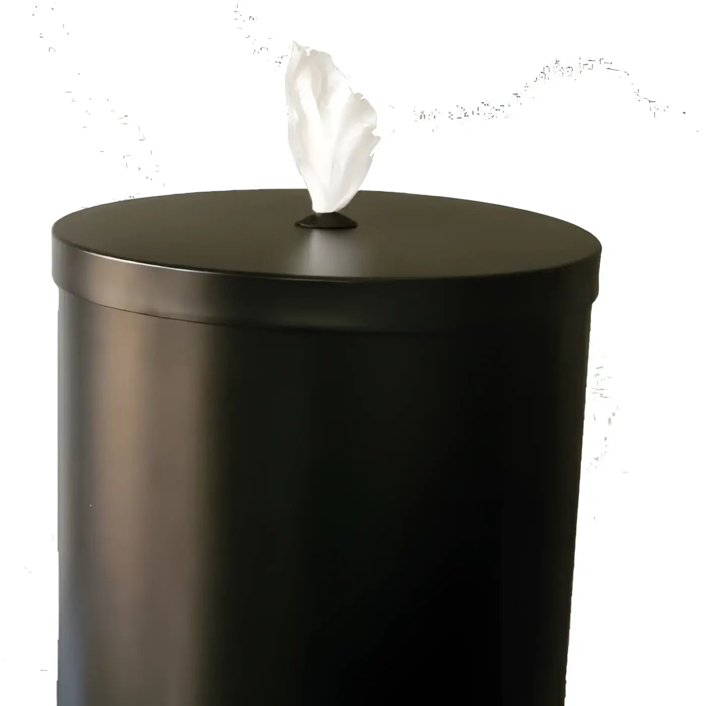 Schwarzer zylindrischer best wipes edelstahl entnahmebox round up mit matter oberfläche und weißem papierhandtuch