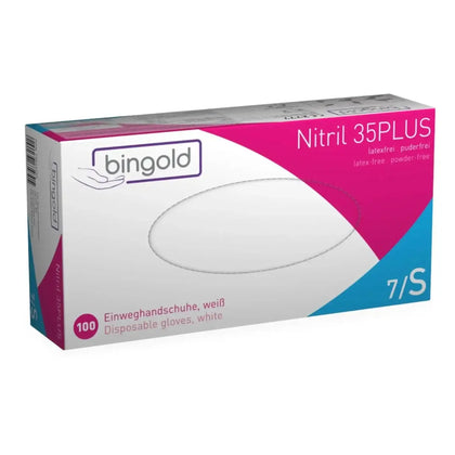 Guanti monouso BINGOLD Nitril 35PLUS bianchi senza polvere 100 pezzi