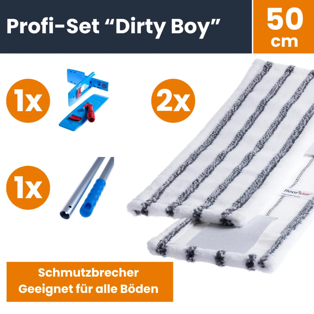 Weiß und grauer gestreifter Mikrofaser-Wischmoppkopf mit strukturierter Schlaufenkante im Bodenwischer Profi-Set Schmutzbrecher 50 cm