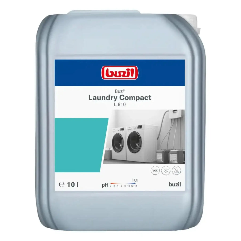 A 10 liter grauer kunststoffbehälter mit buzil buz laundry compact l810 waschmittel
