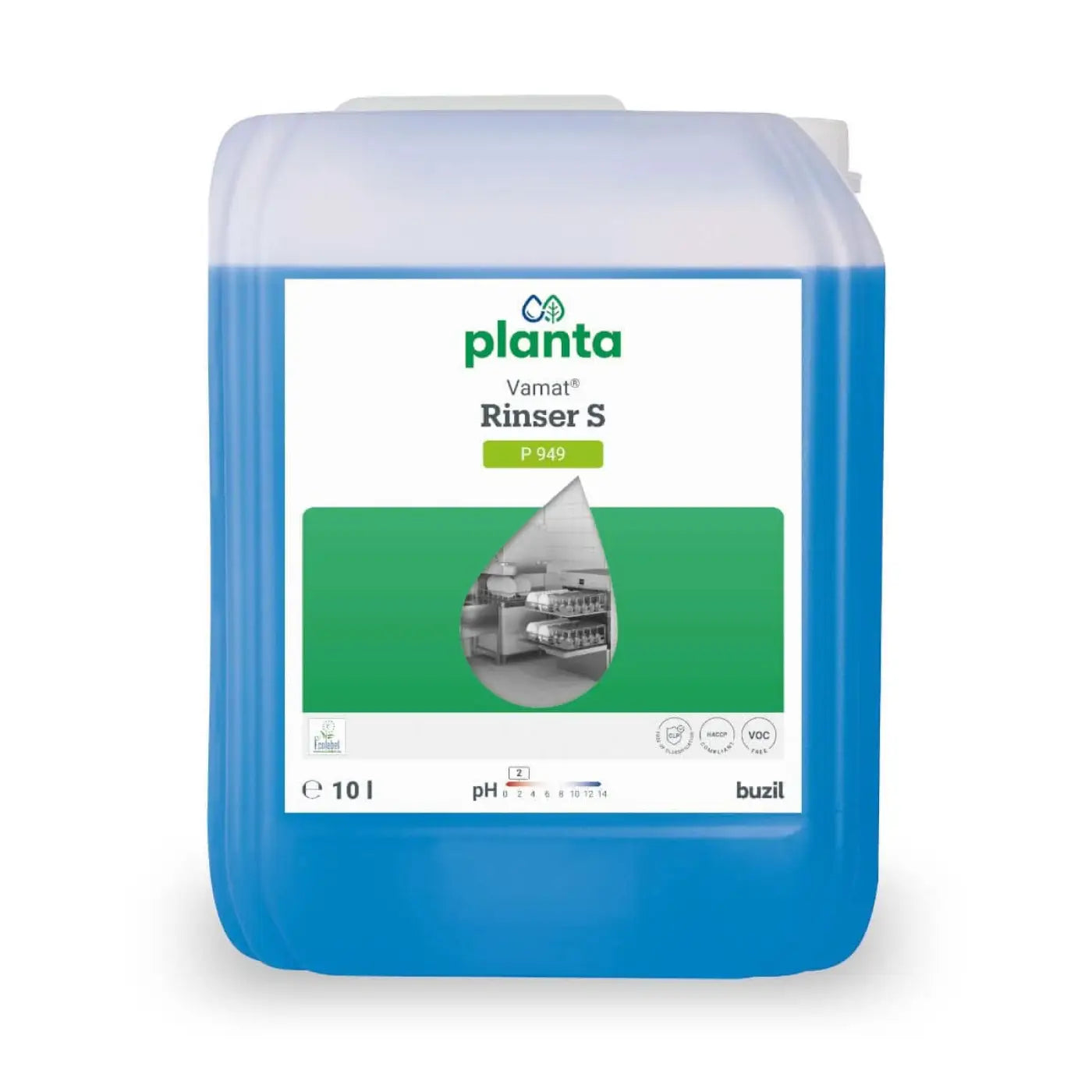 Blaue plastikflasche BUZIL Vamat rinser s P 949 klarspüler reinigungslösung für spülmaschinen