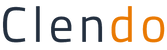 Logo mit dem Schriftzug Clendo in schwarz und orange als stilisiertes Design ohne weitere Elemente oder Hintergründe