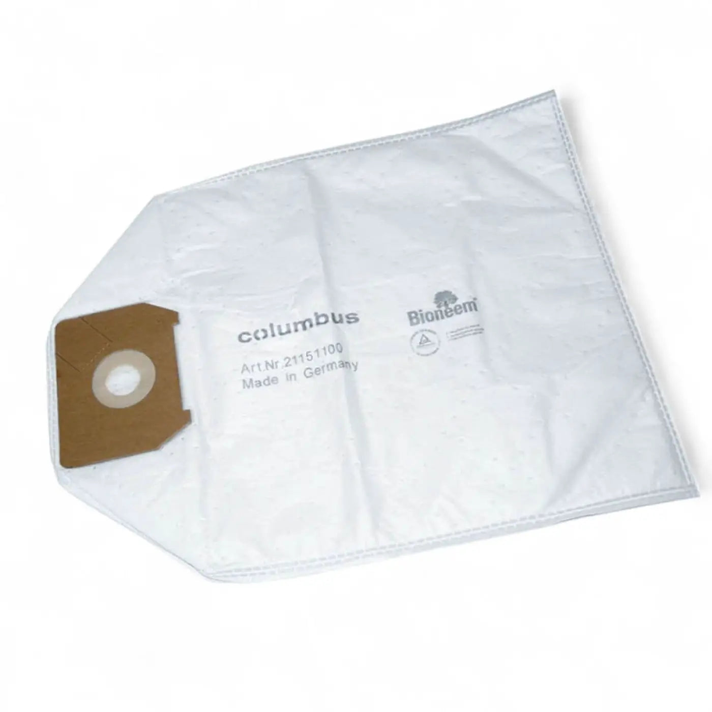 Weißes papier staubsaugerbeutel mit braunem kartonlasche und rundem öffnung columbus staubbeutel vlies st11 bioneem