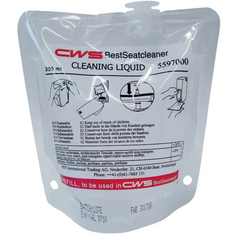 Transparenter auffüllbeutel aus kunststoff für cws bestseatcleaner reinigungsflüssigkeit 300 ml volumen