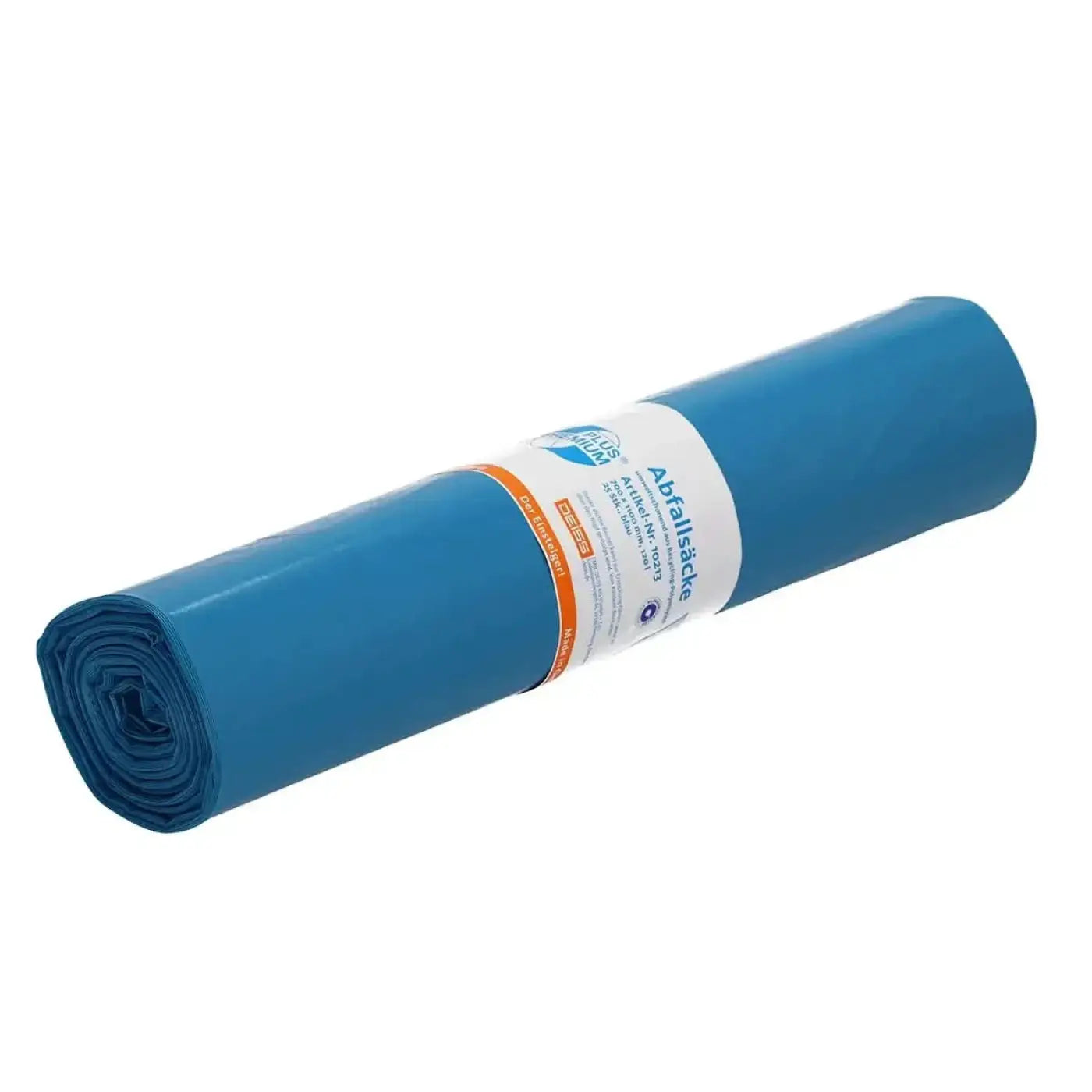 Ein roll premium plus blaue müllsäcke 120 liter typ 60 mit weiß orange etikett von deiss