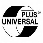 Schwarz-weiß plus universallogo mit fettem schriftzug in stilisiertem rundem design auf deiss universal plus müllbeutel 30 liter transparent