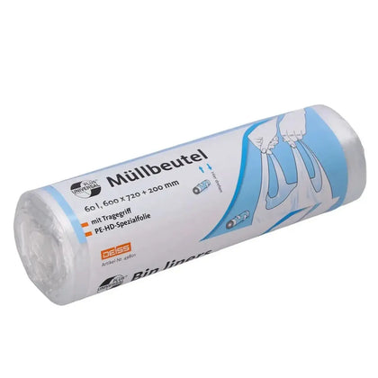 DEISS Universal Plus Müllbeutel 60 Liter HDPE mit Tragegriff 49801 – Karton mit 20 Rollen
