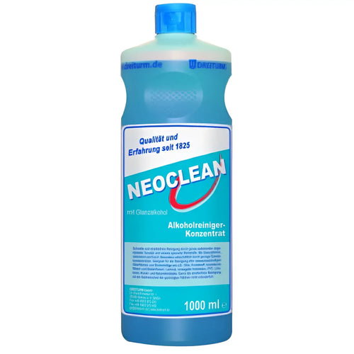 Blaue plastikflasche mit 1000 ml neoclean alkoholreiniger konzentrat von dreiturm