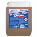 Braune flüssigkeit in weißem plastikbehälter schmutzlöser radikal industriereiniger 10 liter von dreiturm