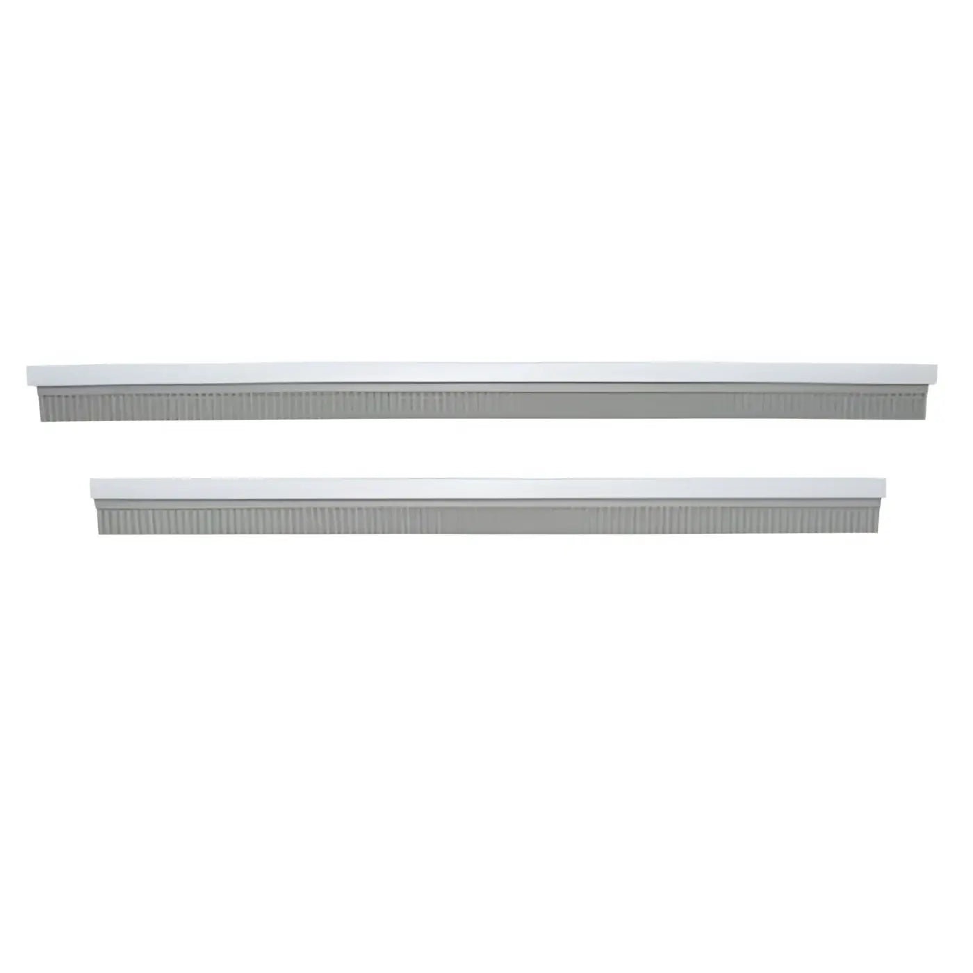 Zwei graue und weiße ersatz-gummilippen mit strukturierter borstenkante für grd 370 fenstersauger