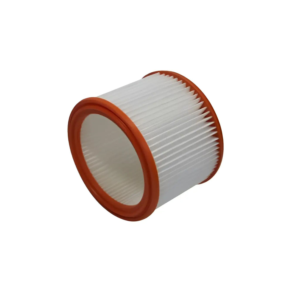 Weiße plissee-filterpatrone mit orangen gummidichtungen aus pet für staubklasse m 185x140mm staubsauger