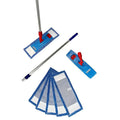 Blauer mikrofasermoppkopf mit roten clips und silbernem griff im floorstar bodenwischer set pix 7-teilig 40cm ws40