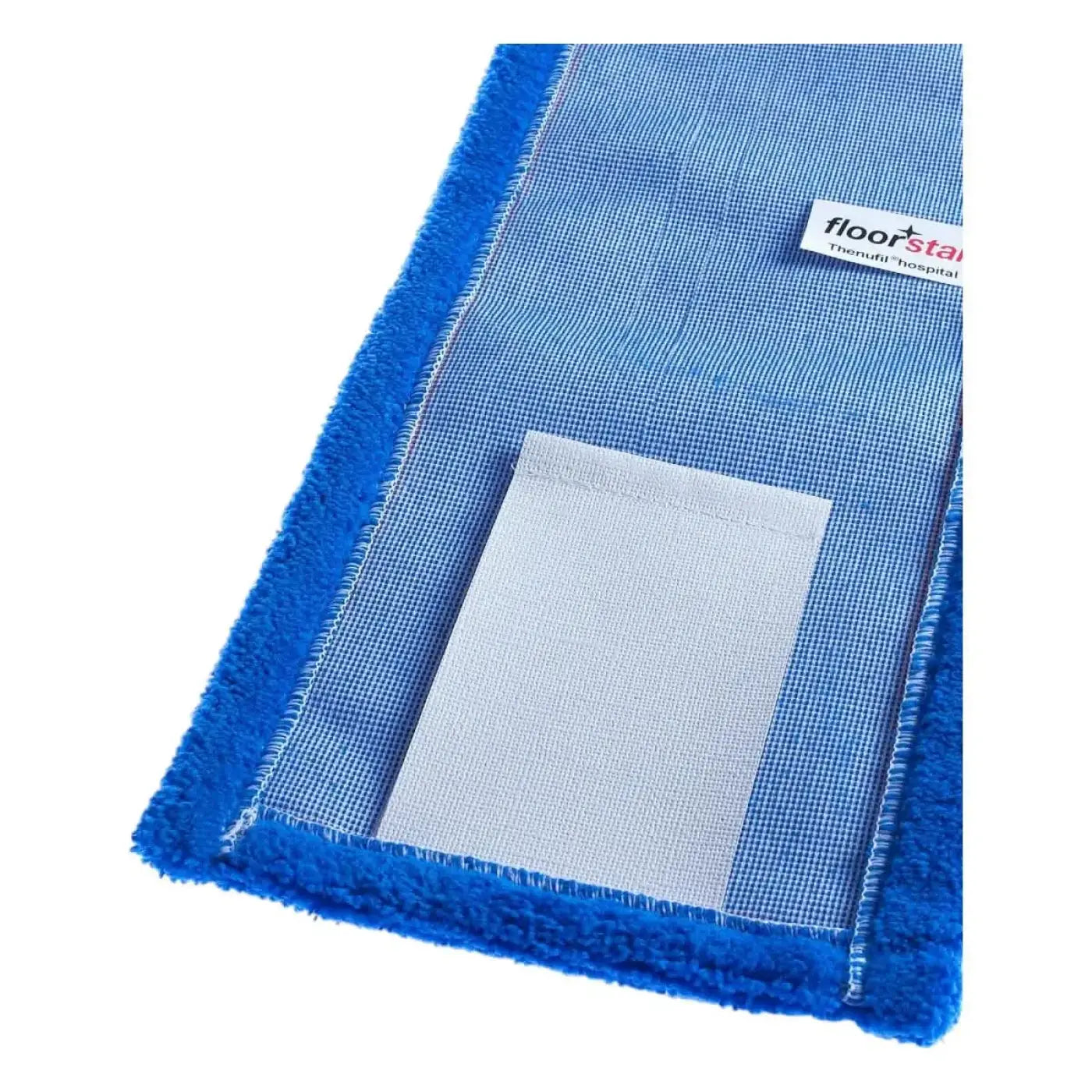 Blauer strukturierter microfasermopp floorstar mit weißem haftpflaster für den klinikeinsatz 50 cm lasche