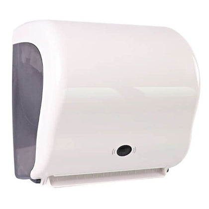 HygoClean Dispenser per asciugamani in carta con sensore, senza contatto, in plastica bianca