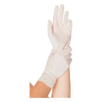Ein paar weiße nitrilhandschuhe von hygienorm safe fit mit glatter textur und eng anliegenden fingern
