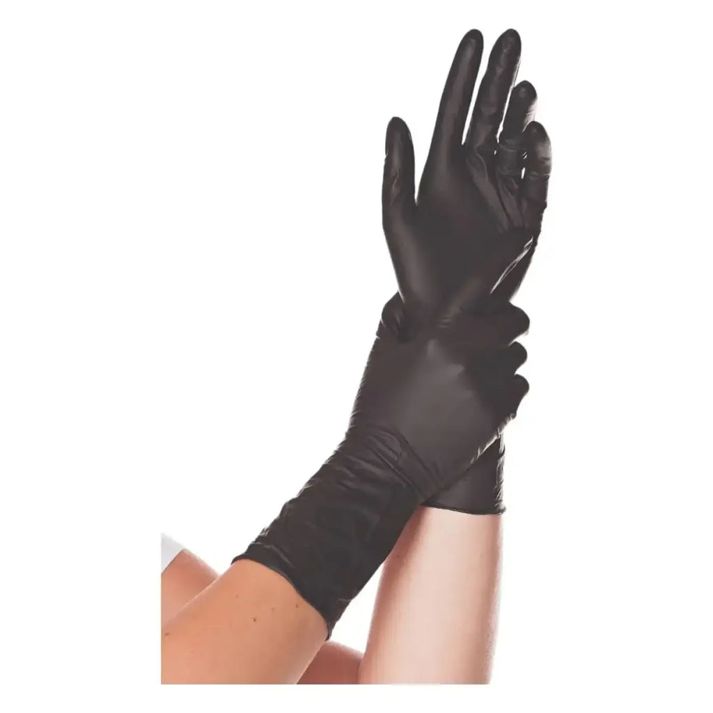 Schwarze glossy hygienische hygienostar safe long nitril-handshuhe mit langen manchetten 100 stück