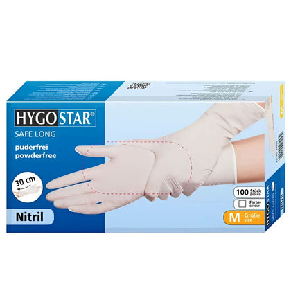 Hygostar "Safe Long" Guanti in nitrile bianchi 100 pezzi