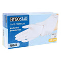 Weißes nitrilhandschuhset size m hygo star safe premium 100 stück in blauem karton