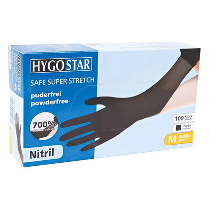 Hygostar "Safe Super Stretch" Guanti in nitrile neri 100 pezzi
