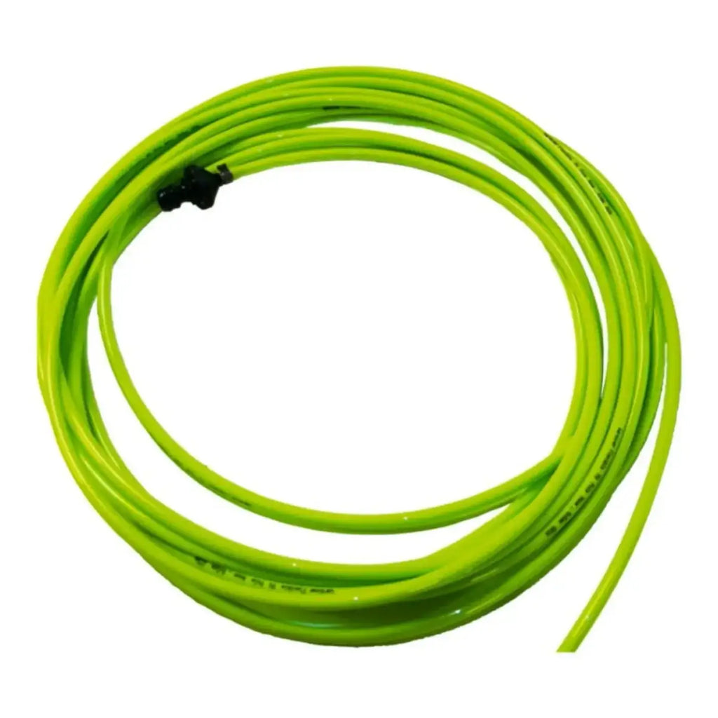 Coiled neon green flexible hose with black connector for gardiner slx micro 5 meter carbon teleskopstange