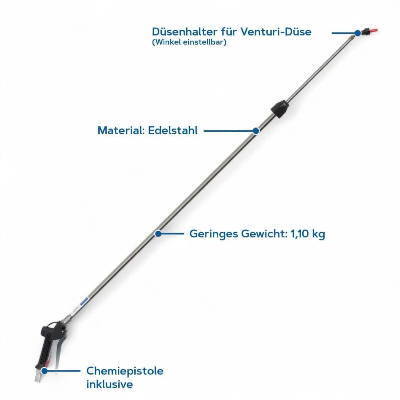 Hermes chemie-teleskoplanze t2 professional spraylanze mit schwarzem ergonomischem griff und silbernem edelstahlrohr