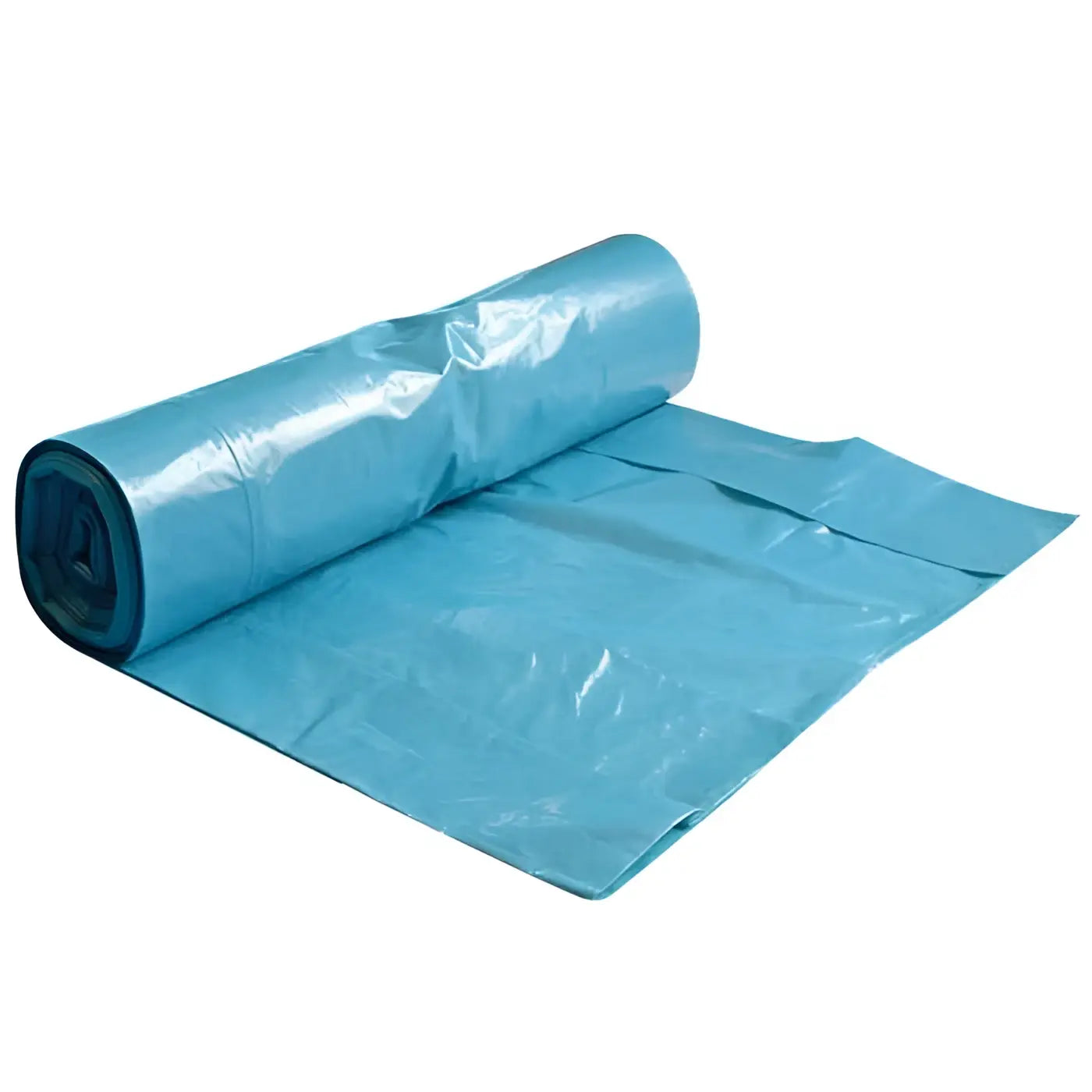 Eine rolle von hellblauen glänzenden hygoclean müllsäcken eco 120l ldpe 70x110cm 25 stück