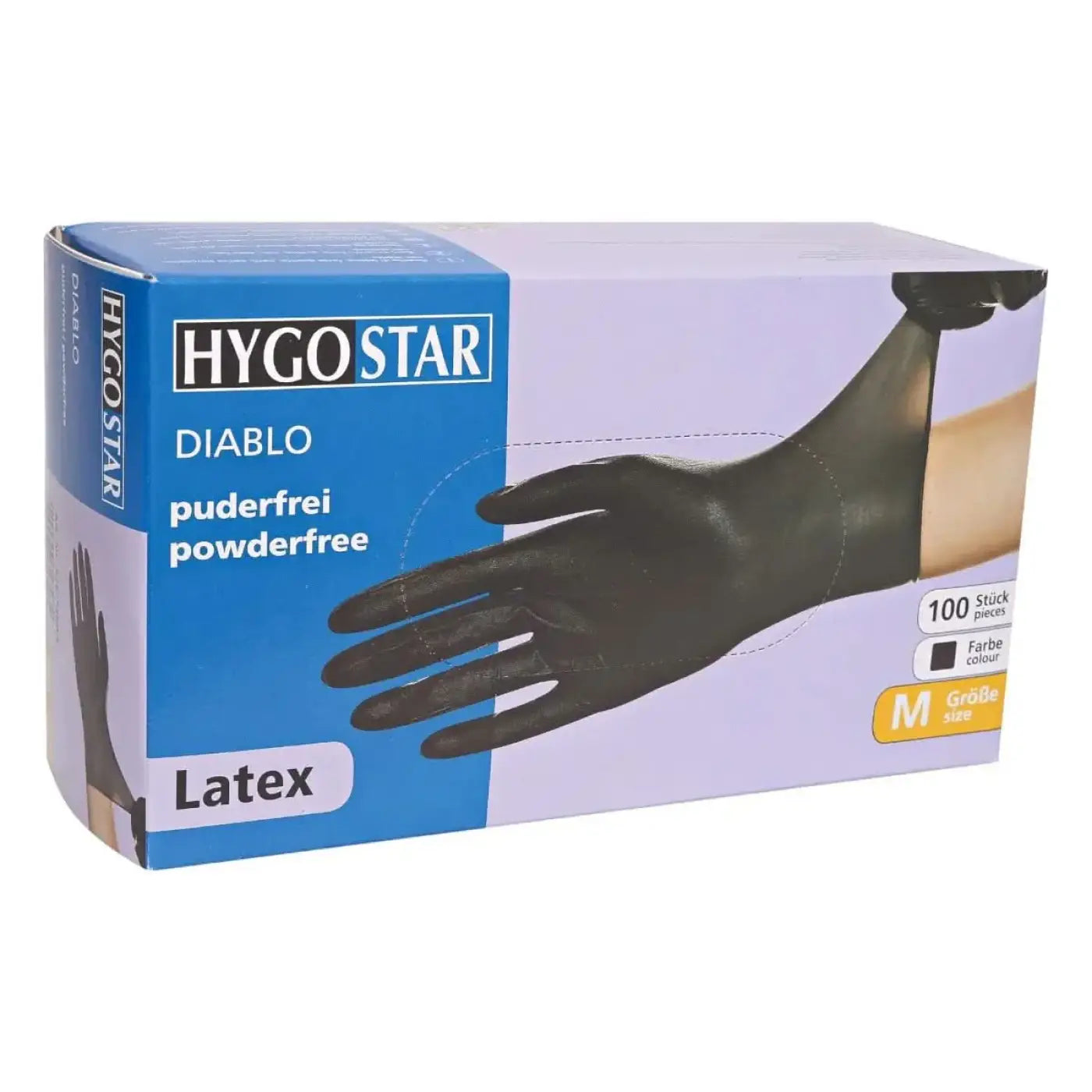 Hygostar latex handschuhe diablo 100 stück schwarze puderfreie latexhandschuhe in hygo star diablo verpackung