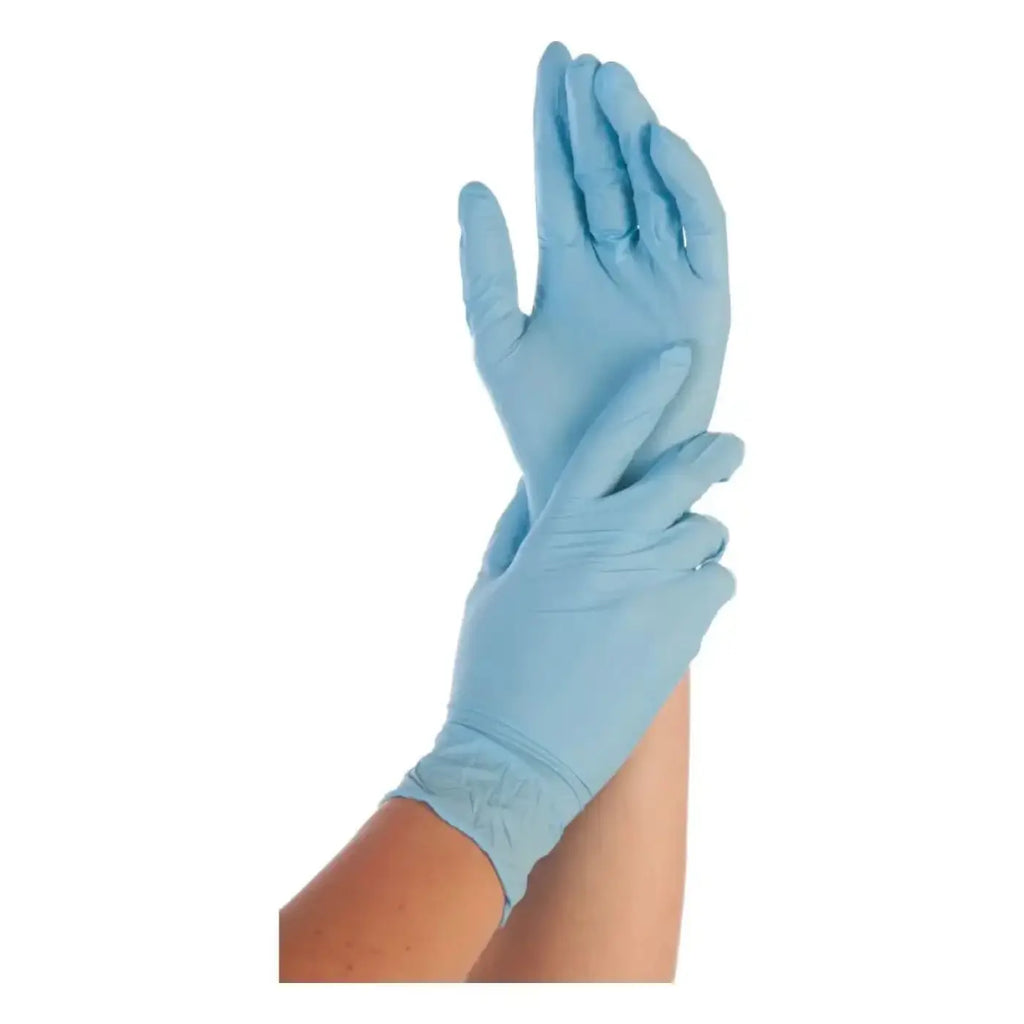 HygoStar nitrilhandschuhe extra safe blau puderfrei aus lichtblauem latexrücken für medizinische untersuchungen