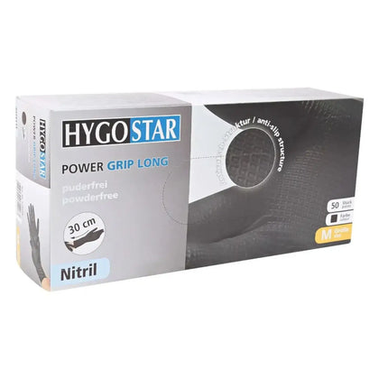 Hygostar Power Grip Guanti in nitrile lunghi neri 50 pezzi