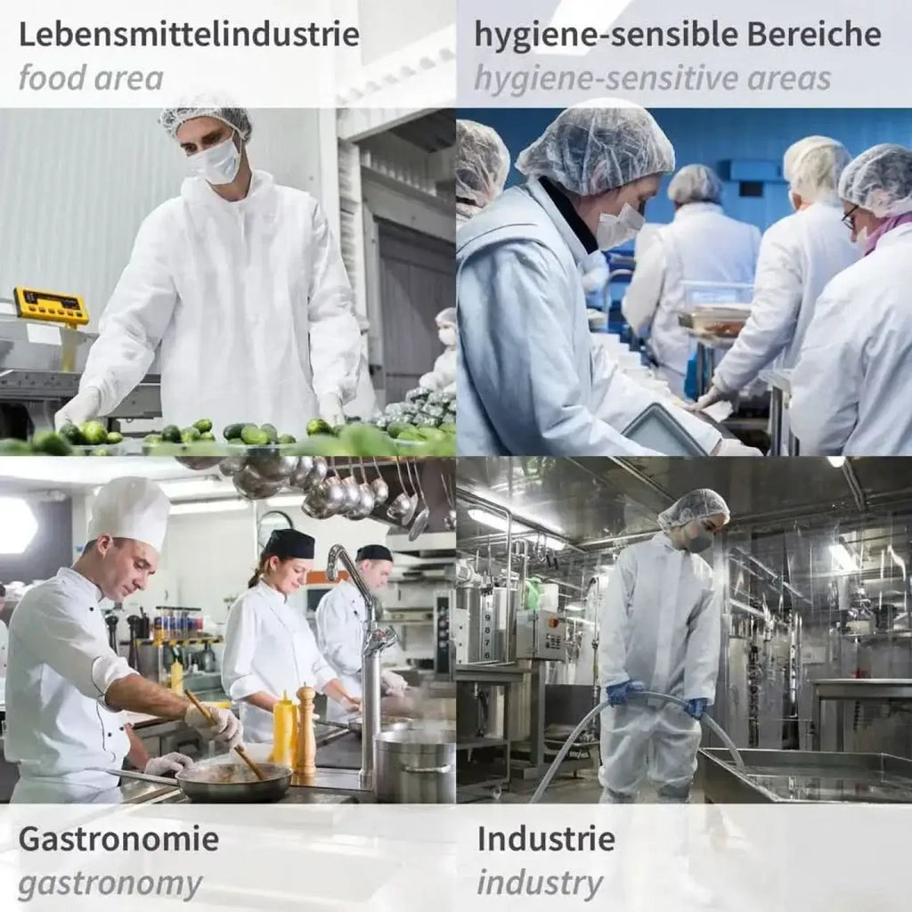 Weiße schutzanzüge aus edelstahl für hygo star spender, geeignet für lebensmittelverarbeitung und hygienebereiche