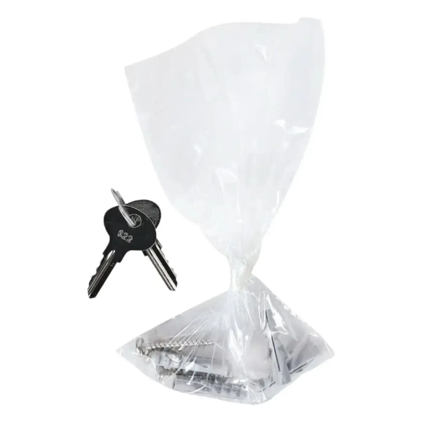 Klarer plastikbeutel mit schwarzem schlüsselset und silbernen wandankern für hygo star toilettenpapierspender jumbo edelstahl