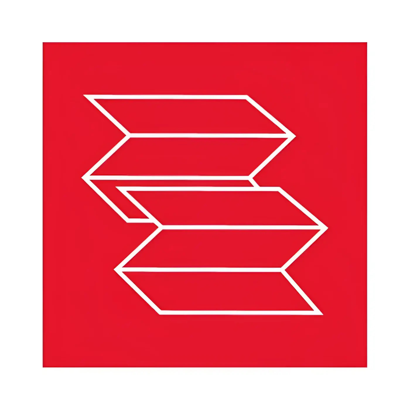 Rotes quadratlogo mit weißer umrandung dreier gestapelter, zickzackförmiger rechtecke auf katrin classic handtuchpapier nonstop m2 z interfalz 4000 blatt