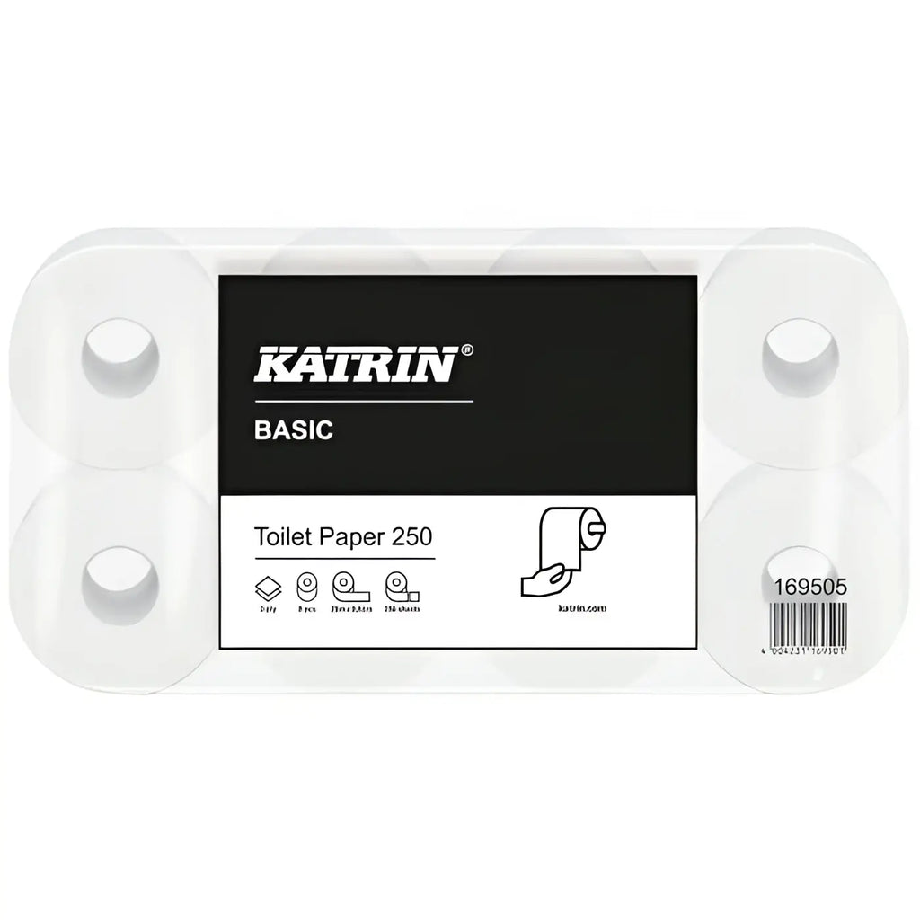 Katrin basic toilettenpapier 2-lagig naturweiß 250 blatt pro rolle im klarsichtpack mit vier rollen