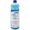 Ein transluzenter blauer kunststoffflasche mit passendem verschluss etikettiert langguth ar13 glas und plastikreiniger gebrauchsfertig 1l