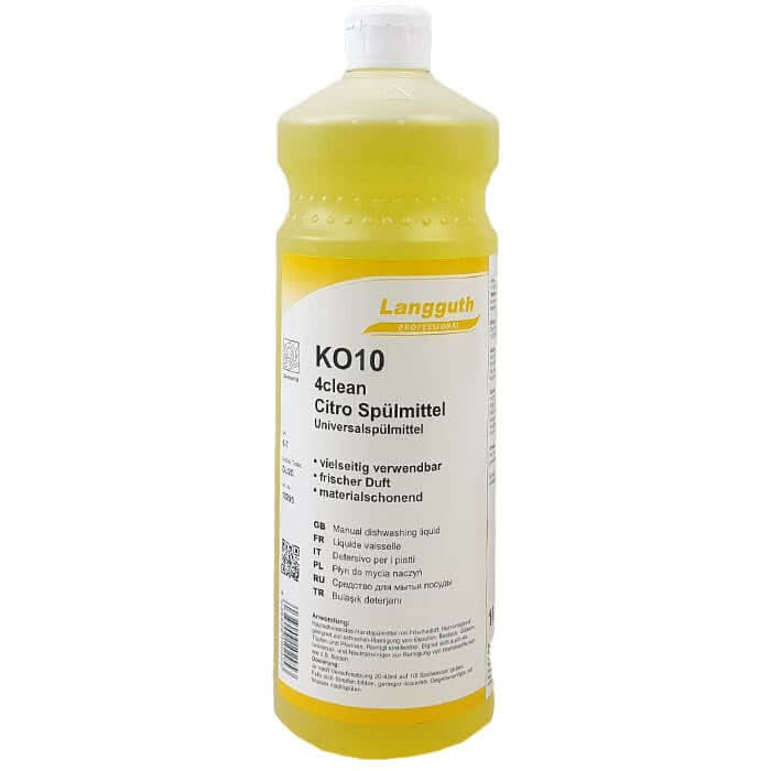 Langguth ko10 4clean citro spülmittel universal geschirrspülmittel in gelber durchsichtiger plastikflasche mit weißem verschluss