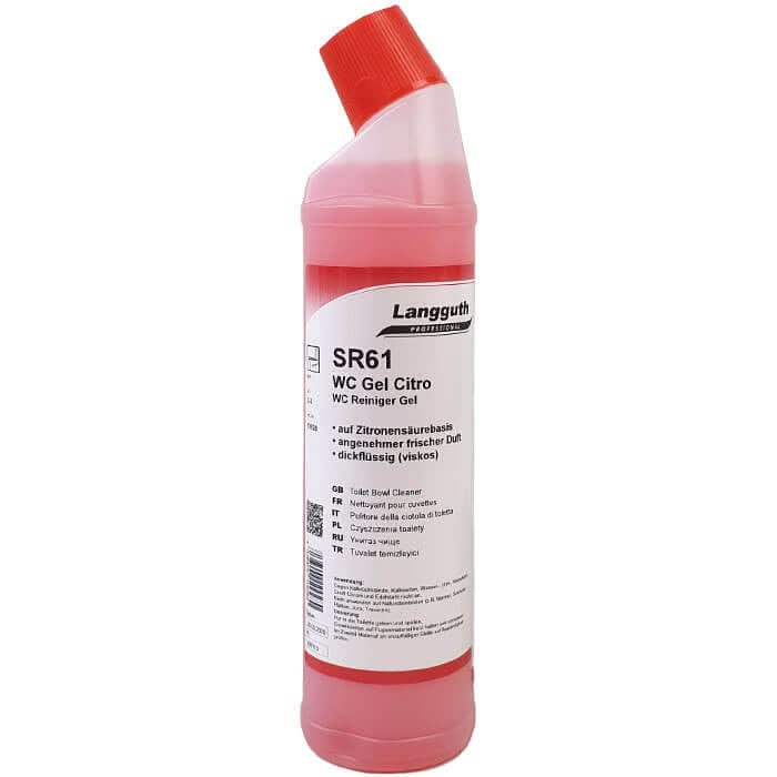 Langguth sr61 wc gel citro 750ml pinkes toilettenreinigungsgel in durchsichtiger plastikflasche mit rotem verschluss