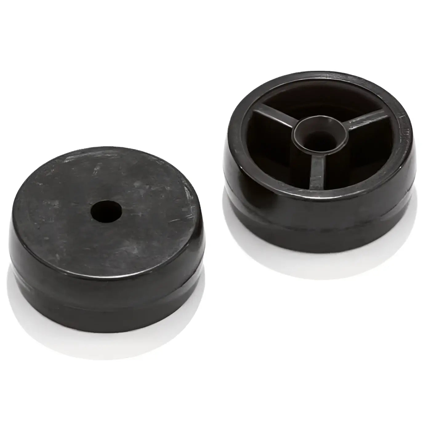 Schwarze kunststoff laufrolle für wessel-werk düse grd ird mit zentraler bohrung und drei radialen schlitzbefestigungen