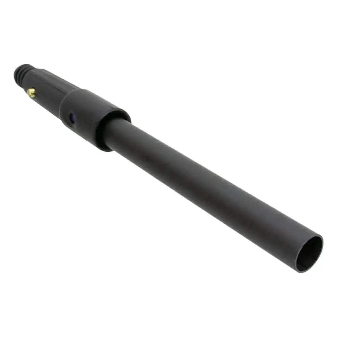 Schwarzes zylindrisches maykker mini adapter verlängerungsrohr mit gewindeende und kleinem goldfarbenem befestiger