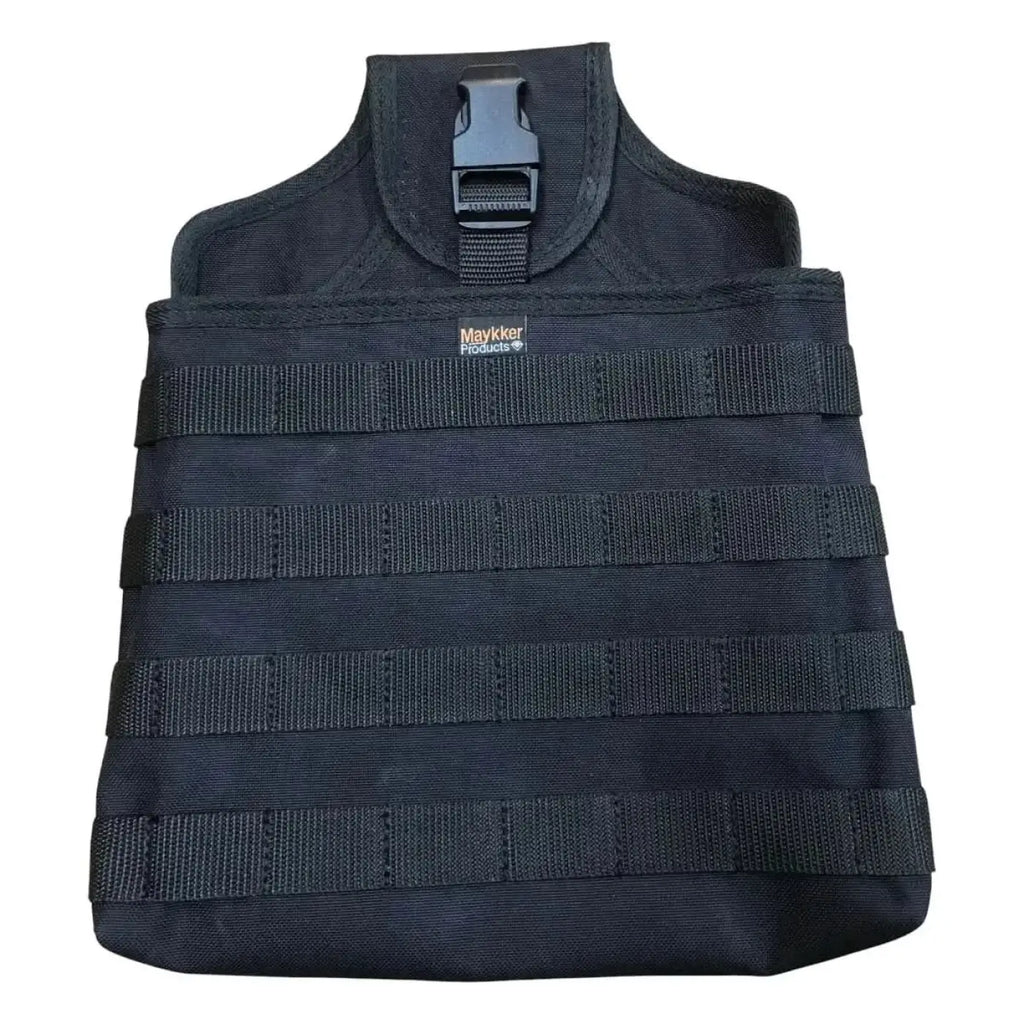 Schwarzes taktisches gear pouch mit mehreren horizontalen webbing-riemen und kunststoff-schnalle oben von maykker smart bag standardbag