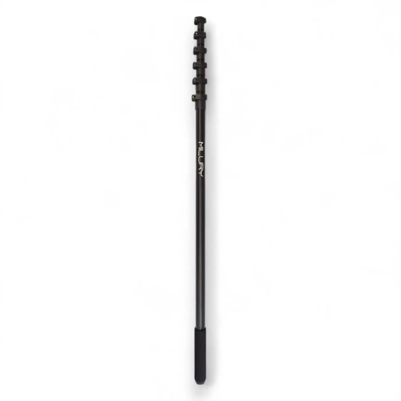 Schwarzes karbonfaser ausziehbares kamera-stativ mit segmentierten abschnitten und milury logo