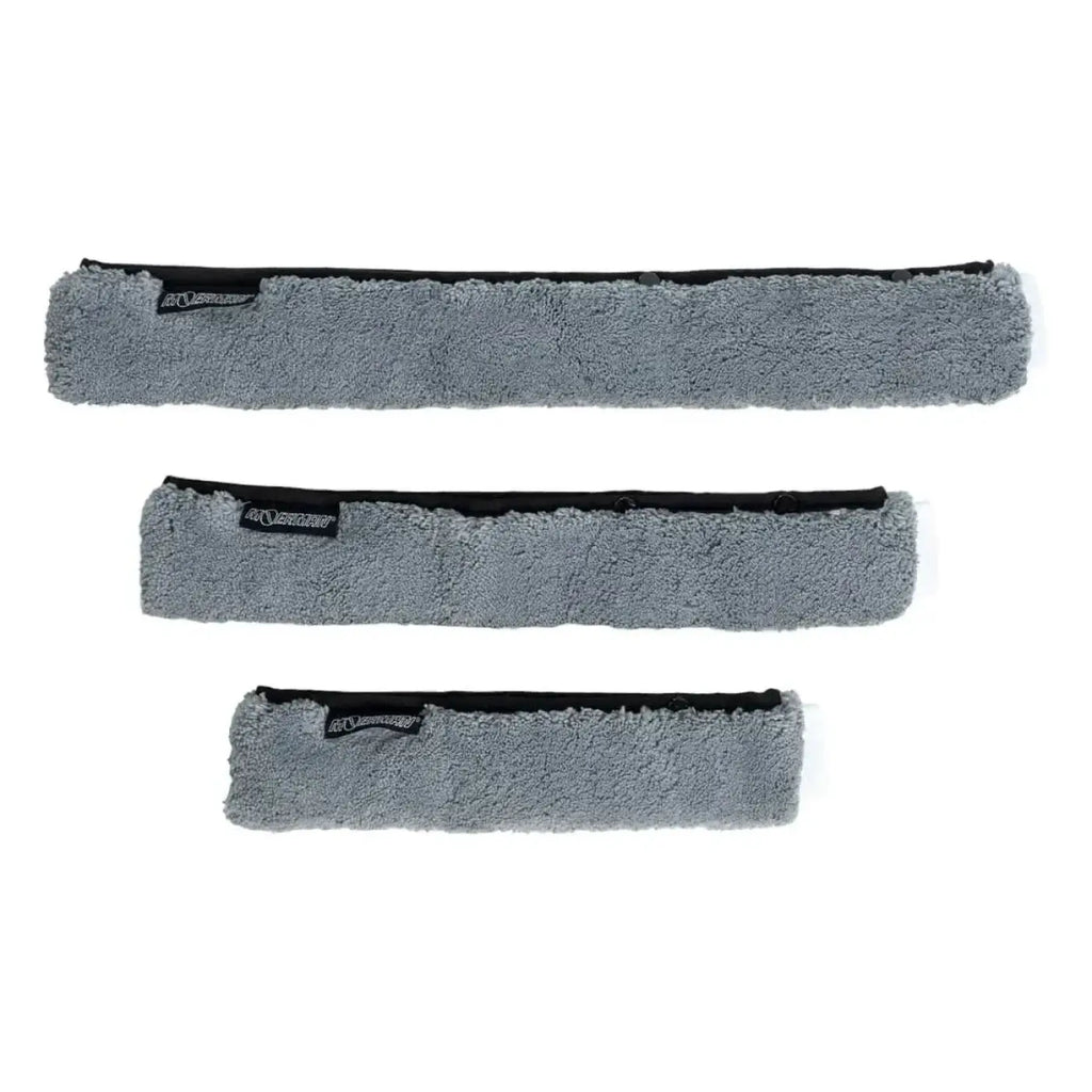 Set aus drei grauen mikrofaser fensterreinigungspads mit schwarzem rand für moerman baobab fenstereinwascher bezug recycelt