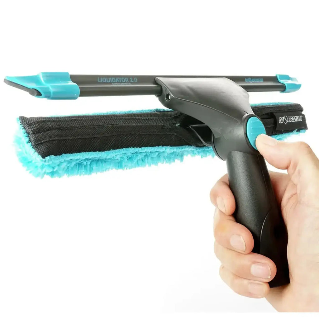 Moerman combinator fensterwischer griff 2.0 schwarzer und türkiser window cleaner mit weichem mikrofaserkopf und ergonomischem griff