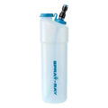Moerman spray-ray flasche lichtblau translucente plastik mit schwarzem und blauem verschluss und integriertem trinkaufsatz