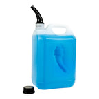 Blauer transparenter kunststoff-kanister mit schwarzer düse und verschluss für moerman squeeze deluxe glasreiniger
