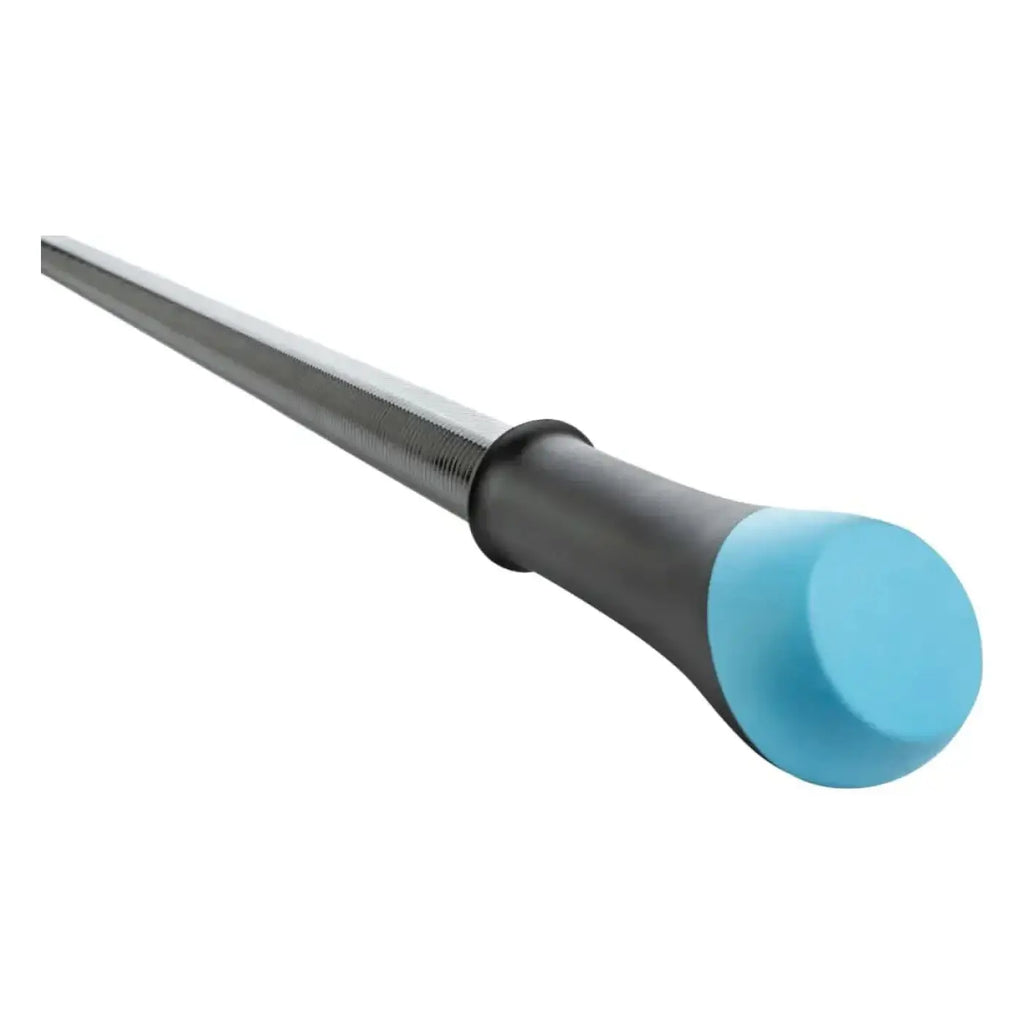 A sleek ergonomic file with black and light blue handle and metallic finely toothed body from moerman takumi deluxe teleskopstange 2,4m